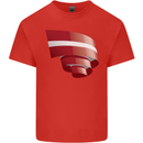 Curled Latvia Flag Latvian Day Football Kids T-Shirt Childrens Red