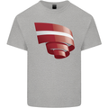 Curled Latvia Flag Latvian Day Football Kids T-Shirt Childrens Sports Grey