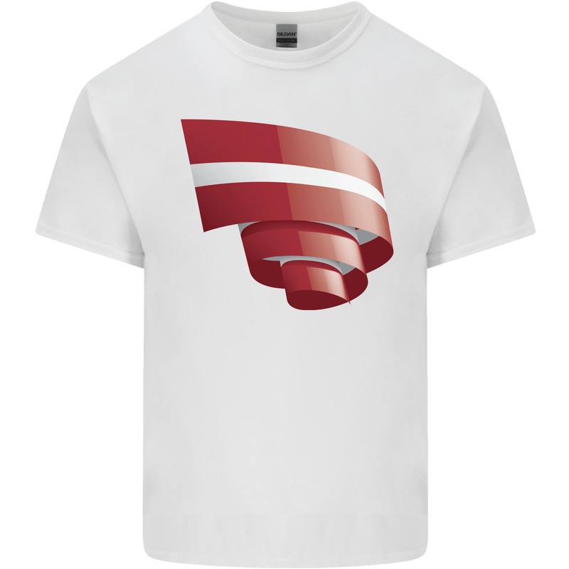 Curled Latvia Flag Latvian Day Football Kids T-Shirt Childrens White
