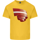Curled Latvia Flag Latvian Day Football Kids T-Shirt Childrens Yellow