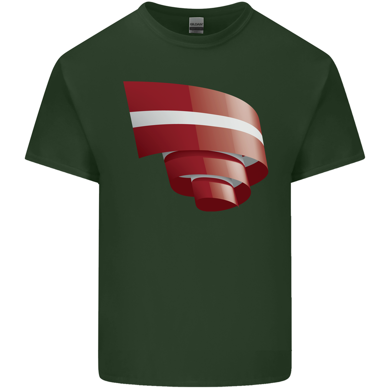 Curled Latvia Flag Latvian Day Football Mens Cotton T-Shirt Tee Top Forest Green