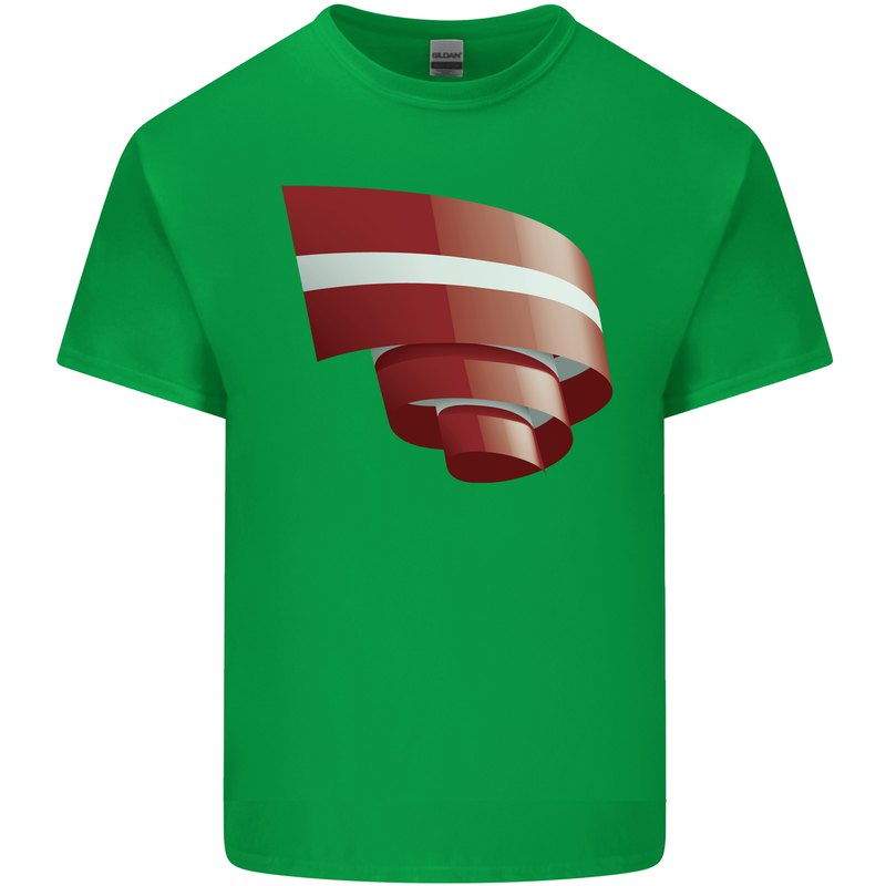 Curled Latvia Flag Latvian Day Football Mens Cotton T-Shirt Tee Top Irish Green