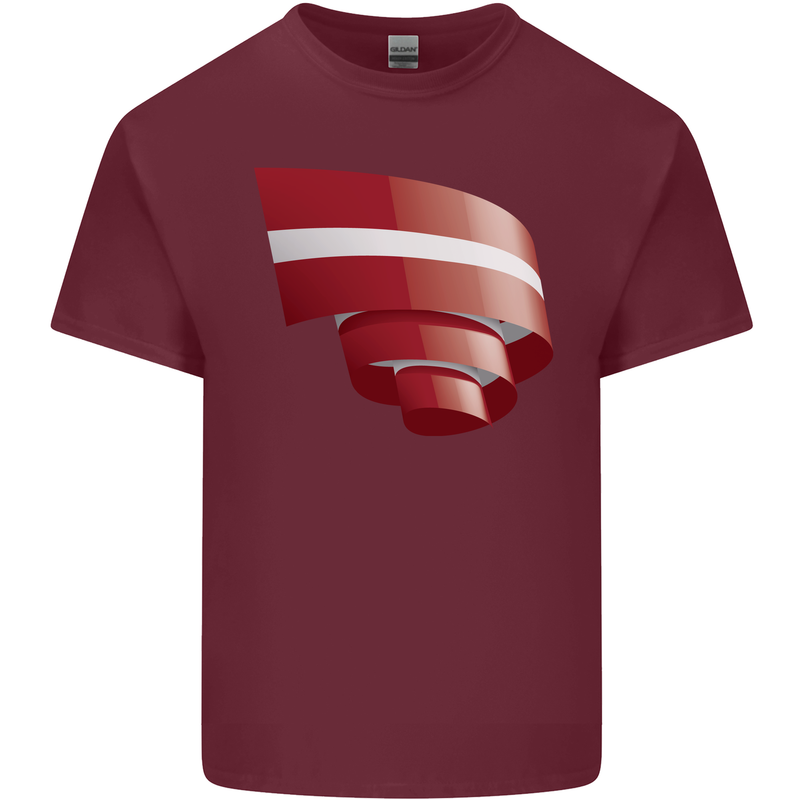 Curled Latvia Flag Latvian Day Football Mens Cotton T-Shirt Tee Top Maroon