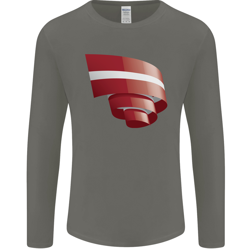 Curled Latvia Flag Latvian Day Football Mens Long Sleeve T-Shirt Charcoal