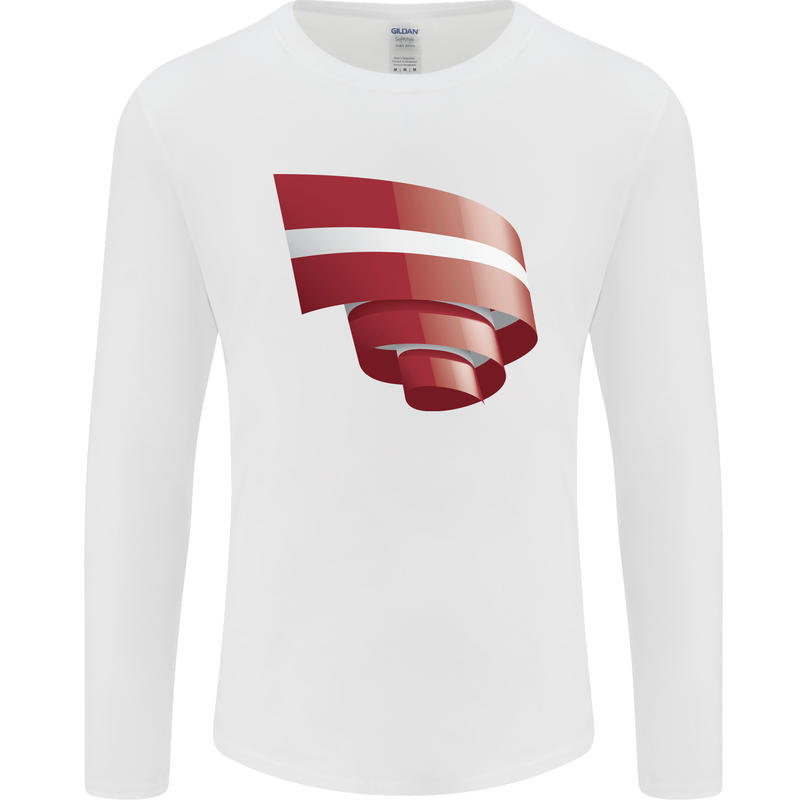 Curled Latvia Flag Latvian Day Football Mens Long Sleeve T-Shirt White