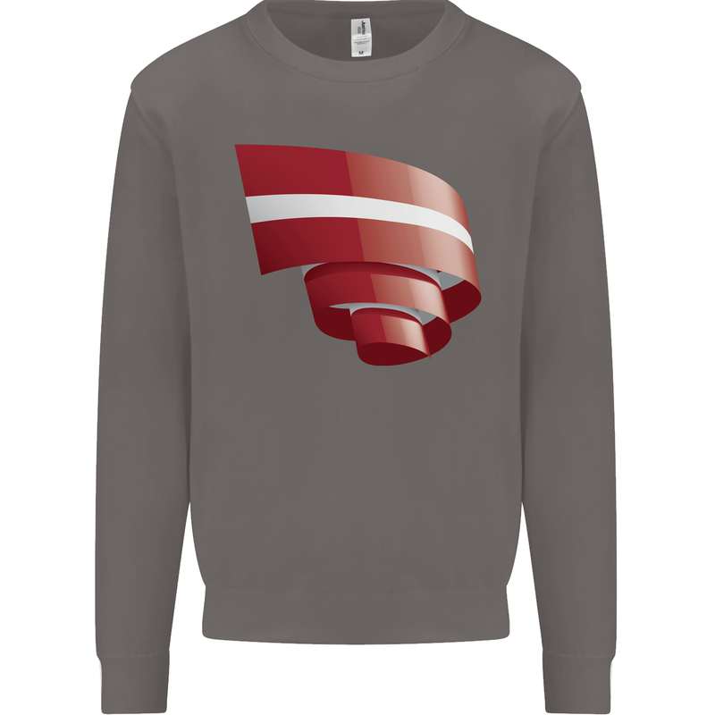 Curled Latvia Flag Latvian Day Football Mens Sweatshirt Jumper Charcoal