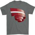 Curled Latvia Flag Latvian Day Football Mens T-Shirt 100% Cotton Charcoal
