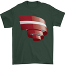 Curled Latvia Flag Latvian Day Football Mens T-Shirt 100% Cotton Forest Green