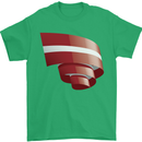 Curled Latvia Flag Latvian Day Football Mens T-Shirt 100% Cotton Irish Green