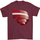 Curled Latvia Flag Latvian Day Football Mens T-Shirt 100% Cotton Maroon