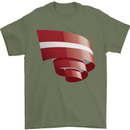 Curled Latvia Flag Latvian Day Football Mens T-Shirt 100% Cotton Military Green
