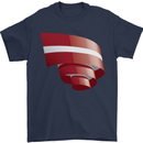 Curled Latvia Flag Latvian Day Football Mens T-Shirt 100% Cotton Navy Blue