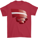Curled Latvia Flag Latvian Day Football Mens T-Shirt 100% Cotton Red
