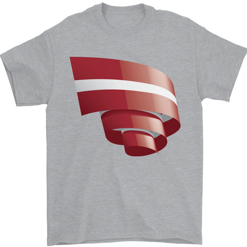 Curled Latvia Flag Latvian Day Football Mens T-Shirt 100% Cotton Sports Grey