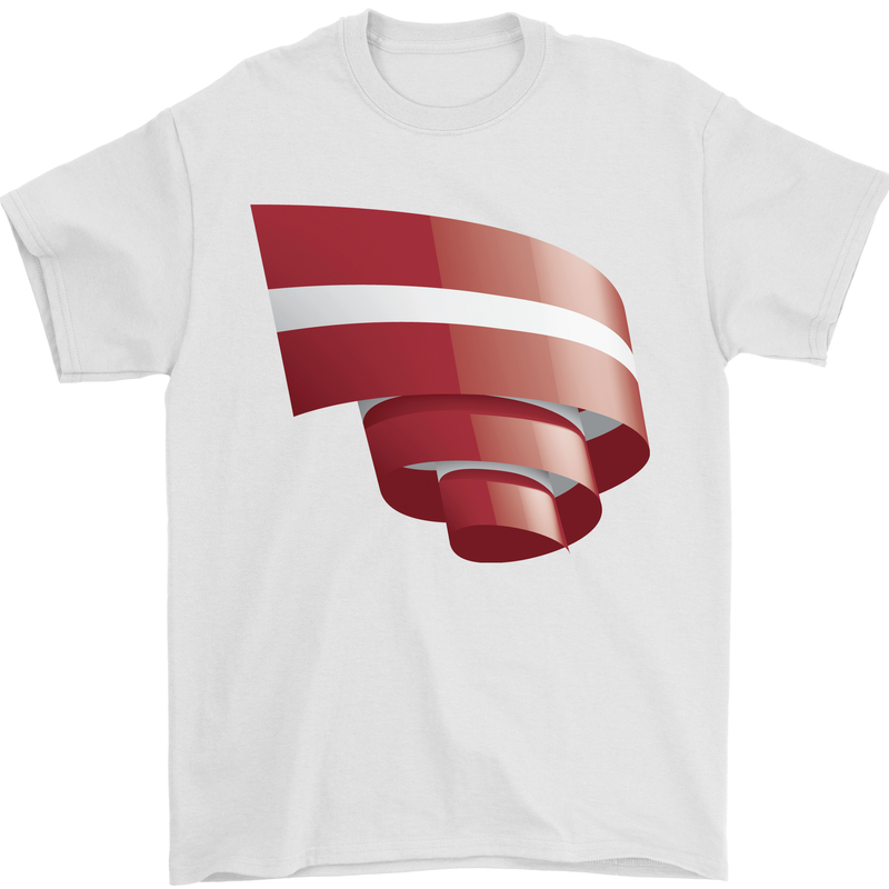 Curled Latvia Flag Latvian Day Football Mens T-Shirt 100% Cotton White