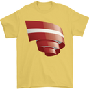 Curled Latvia Flag Latvian Day Football Mens T-Shirt 100% Cotton Yellow