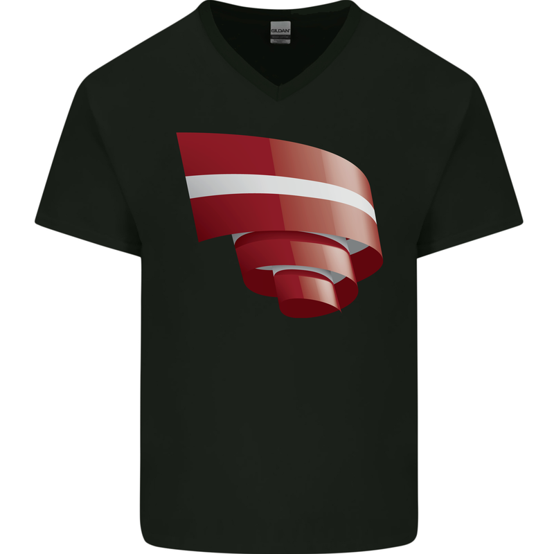 Curled Latvia Flag Latvian Day Football Mens V-Neck Cotton T-Shirt Black
