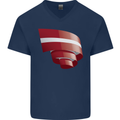 Curled Latvia Flag Latvian Day Football Mens V-Neck Cotton T-Shirt Navy Blue