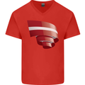 Curled Latvia Flag Latvian Day Football Mens V-Neck Cotton T-Shirt Red