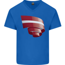 Curled Latvia Flag Latvian Day Football Mens V-Neck Cotton T-Shirt Royal Blue