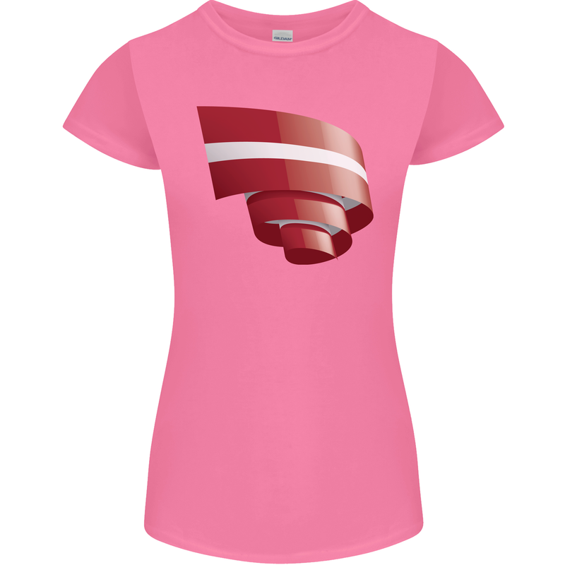 Curled Latvia Flag Latvian Day Football Womens Petite Cut T-Shirt Azalea