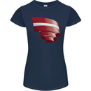 Curled Latvia Flag Latvian Day Football Womens Petite Cut T-Shirt Navy Blue