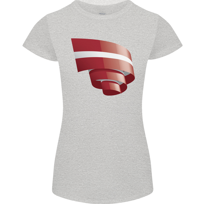 Curled Latvia Flag Latvian Day Football Womens Petite Cut T-Shirt Sports Grey