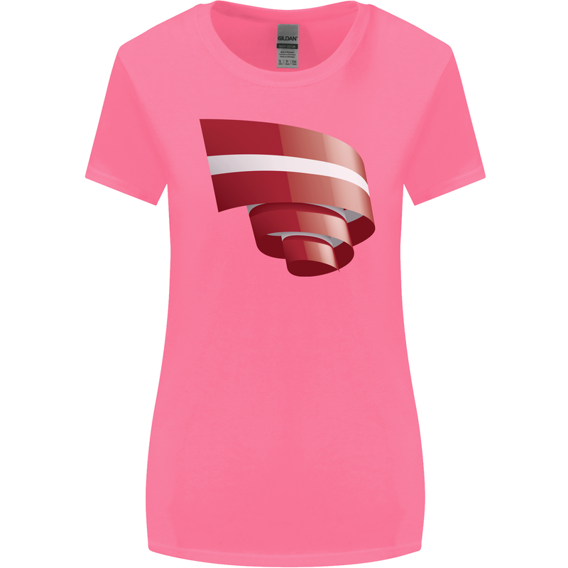 Curled Latvia Flag Latvian Day Football Womens Wider Cut T-Shirt Azalea