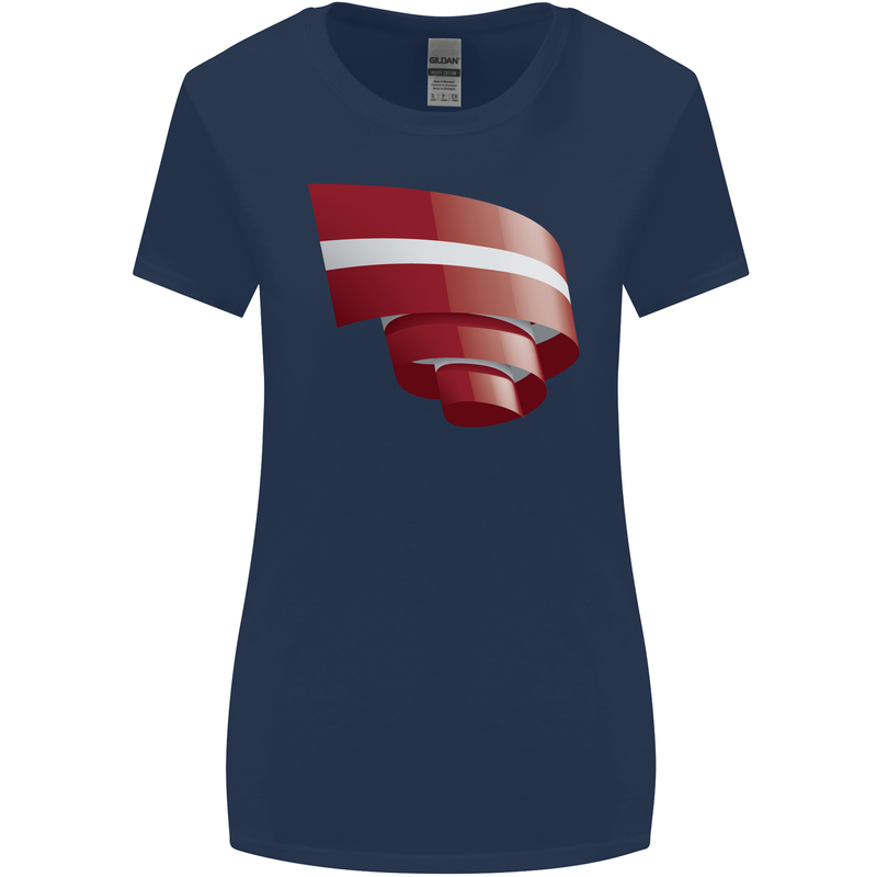 Curled Latvia Flag Latvian Day Football Womens Wider Cut T-Shirt Navy Blue