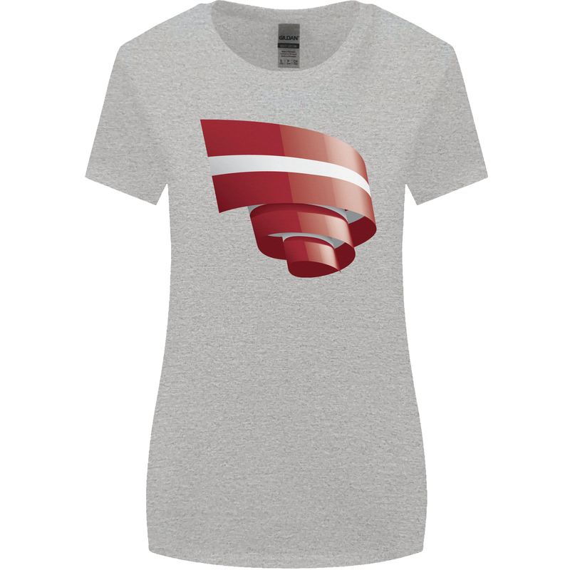 Curled Latvia Flag Latvian Day Football Womens Wider Cut T-Shirt Sports Grey