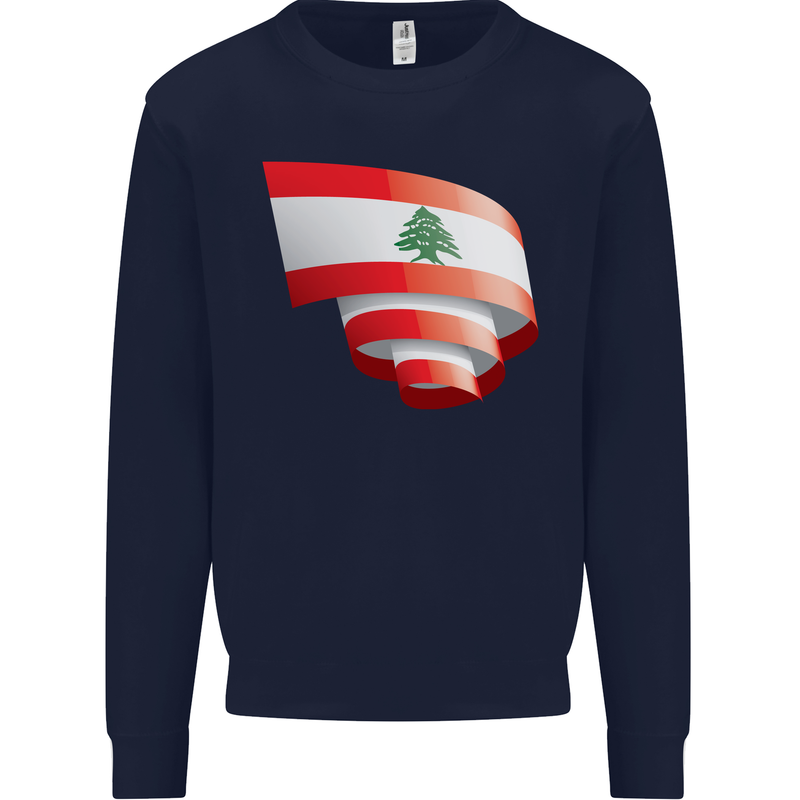 Curled Lebanon Flag Lebanese Day Football Kids Sweatshirt Jumper Navy Blue