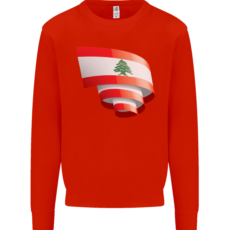 Curled Lebanon Flag Lebanese Day Football Mens Sweatshirt Jumper Bright Red