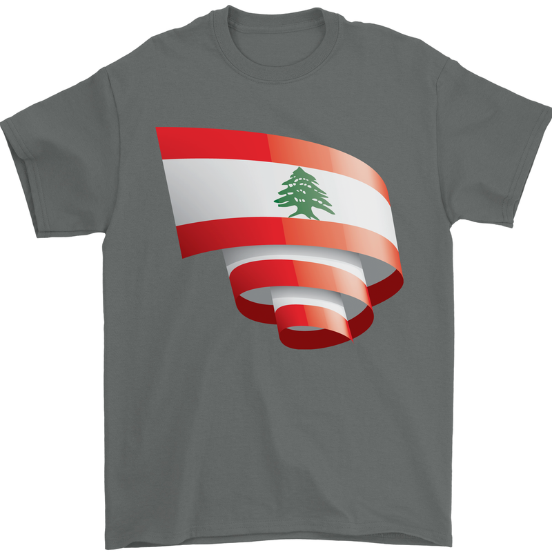 Curled Lebanon Flag Lebanese Day Football Mens T-Shirt 100% Cotton Charcoal