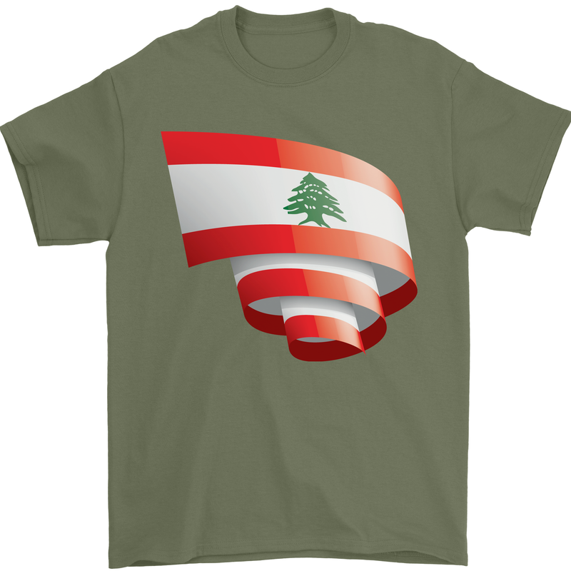Curled Lebanon Flag Lebanese Day Football Mens T-Shirt 100% Cotton Military Green