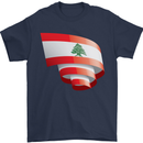 Curled Lebanon Flag Lebanese Day Football Mens T-Shirt 100% Cotton Navy Blue