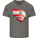 Curled Lebanon Flag Lebanese Day Football Mens V-Neck Cotton T-Shirt Charcoal