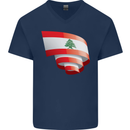 Curled Lebanon Flag Lebanese Day Football Mens V-Neck Cotton T-Shirt Navy Blue