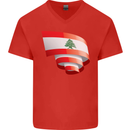 Curled Lebanon Flag Lebanese Day Football Mens V-Neck Cotton T-Shirt Red