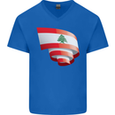 Curled Lebanon Flag Lebanese Day Football Mens V-Neck Cotton T-Shirt Royal Blue