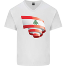 Curled Lebanon Flag Lebanese Day Football Mens V-Neck Cotton T-Shirt White