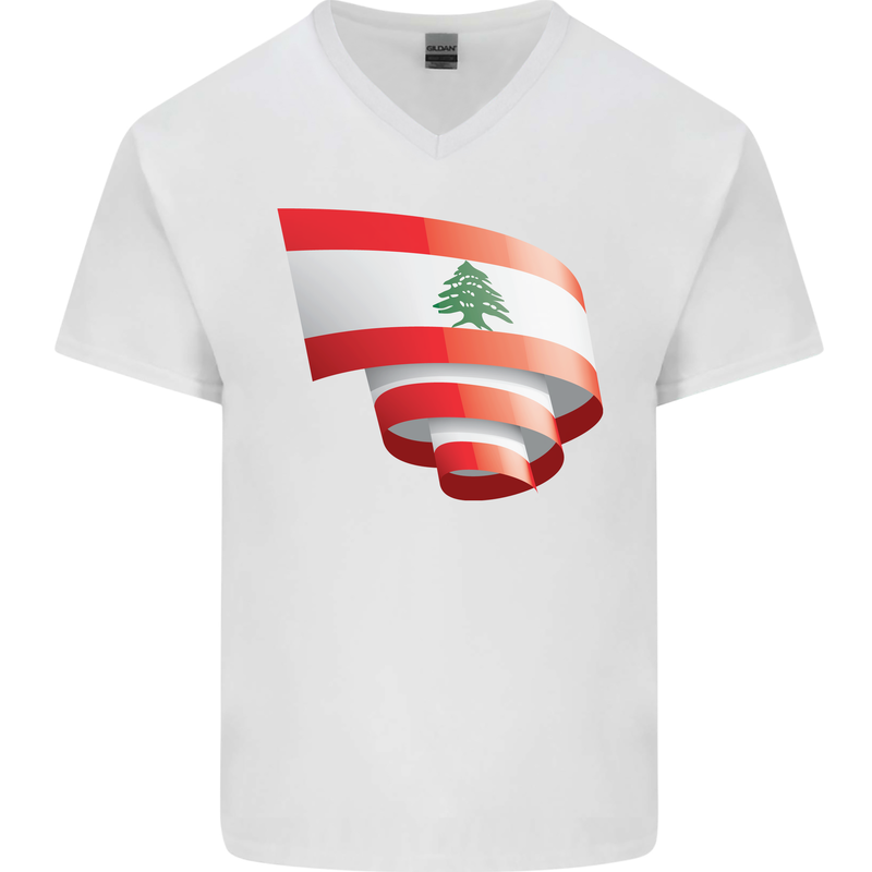 Curled Lebanon Flag Lebanese Day Football Mens V-Neck Cotton T-Shirt White