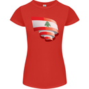 Curled Lebanon Flag Lebanese Day Football Womens Petite Cut T-Shirt Red