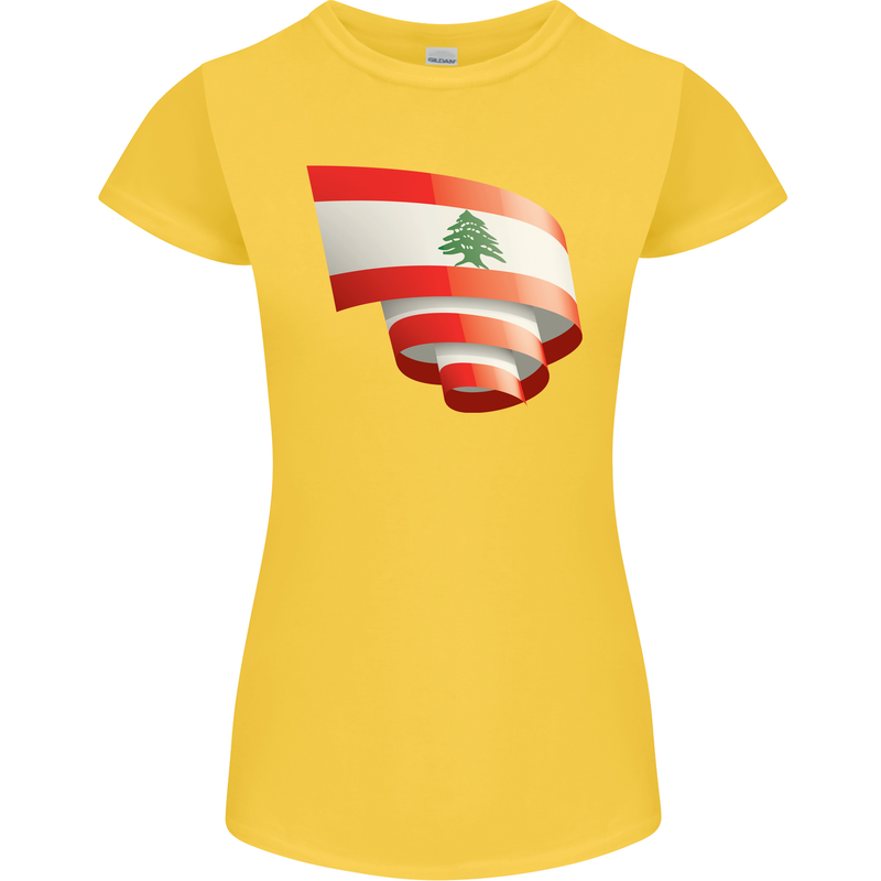 Curled Lebanon Flag Lebanese Day Football Womens Petite Cut T-Shirt Yellow