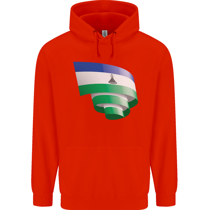 Curled Lesotho Flag Basotho Day Football Childrens Kids Hoodie Bright Red