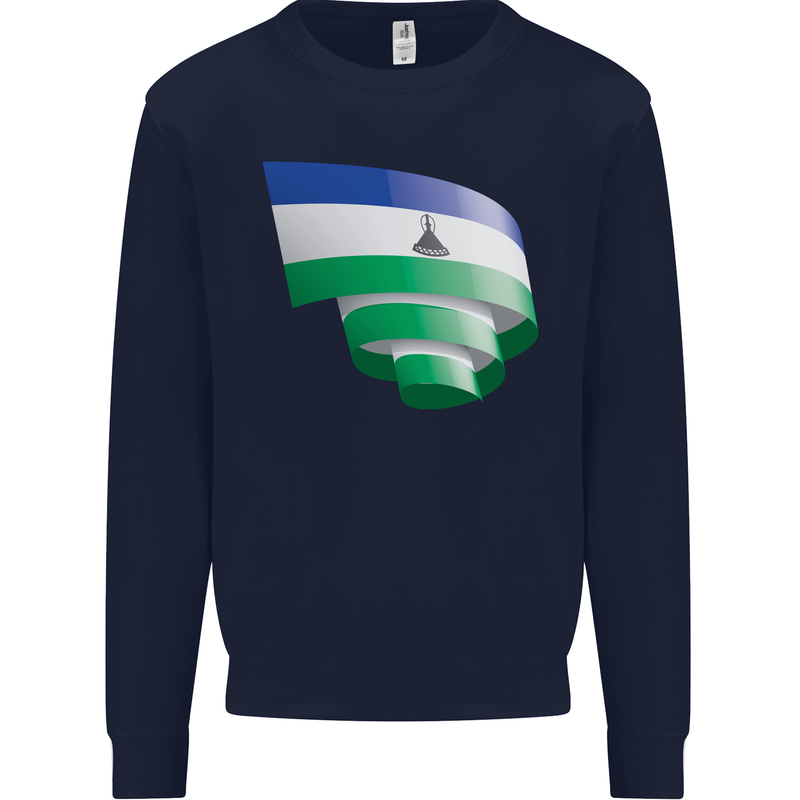 Curled Lesotho Flag Basotho Day Football Kids Sweatshirt Jumper Navy Blue