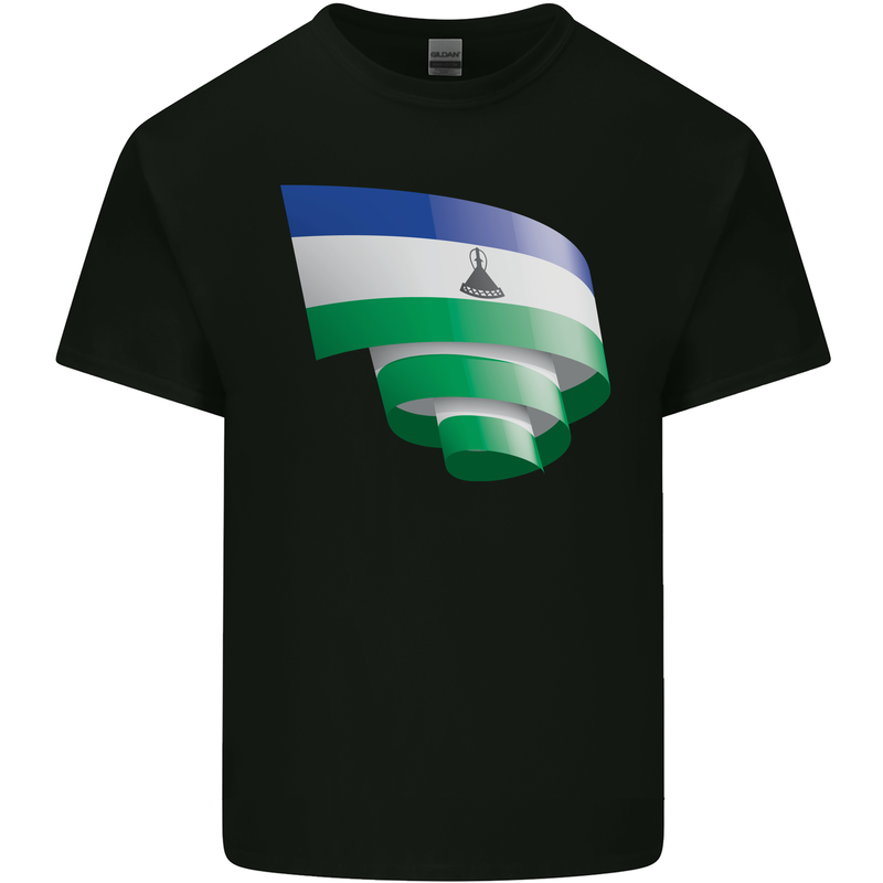 Curled Lesotho Flag Basotho Day Football Kids T-Shirt Childrens Black