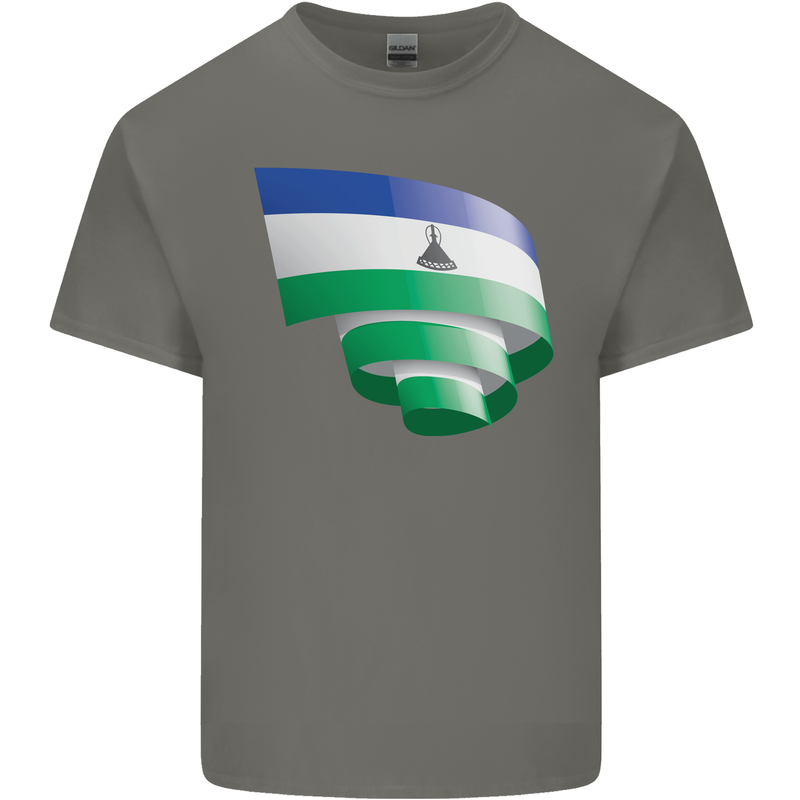 Curled Lesotho Flag Basotho Day Football Kids T-Shirt Childrens Charcoal