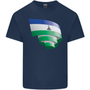 Curled Lesotho Flag Basotho Day Football Kids T-Shirt Childrens Navy Blue