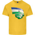 Curled Lesotho Flag Basotho Day Football Kids T-Shirt Childrens Yellow