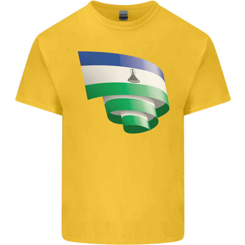 Curled Lesotho Flag Basotho Day Football Kids T-Shirt Childrens Yellow
